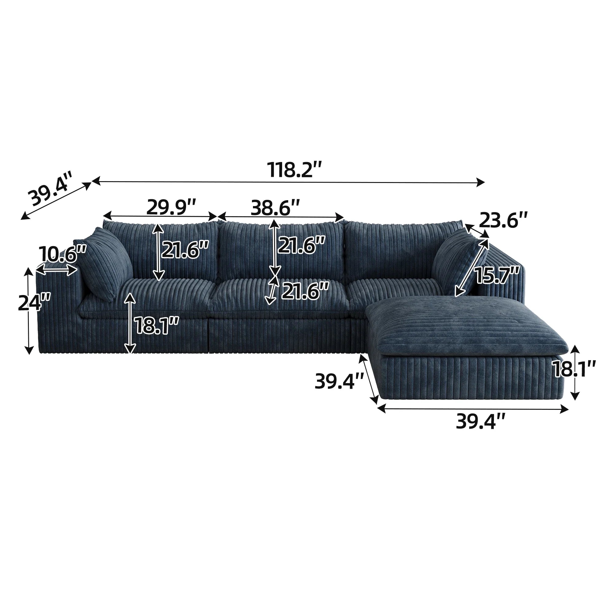 Modular Sectional Sofa Bed Set Fabric Upholstered Compressed for Living Room Bedroom Apartment Hotel Villa No Assembly Required 
