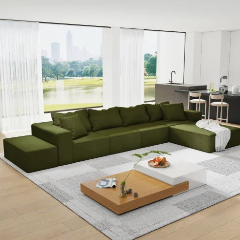 Modern Upholstered Sectional Sofa Couch Set,Modular 132" L Shaped Sectional Living Room Sofa Set With 6 Pillows 