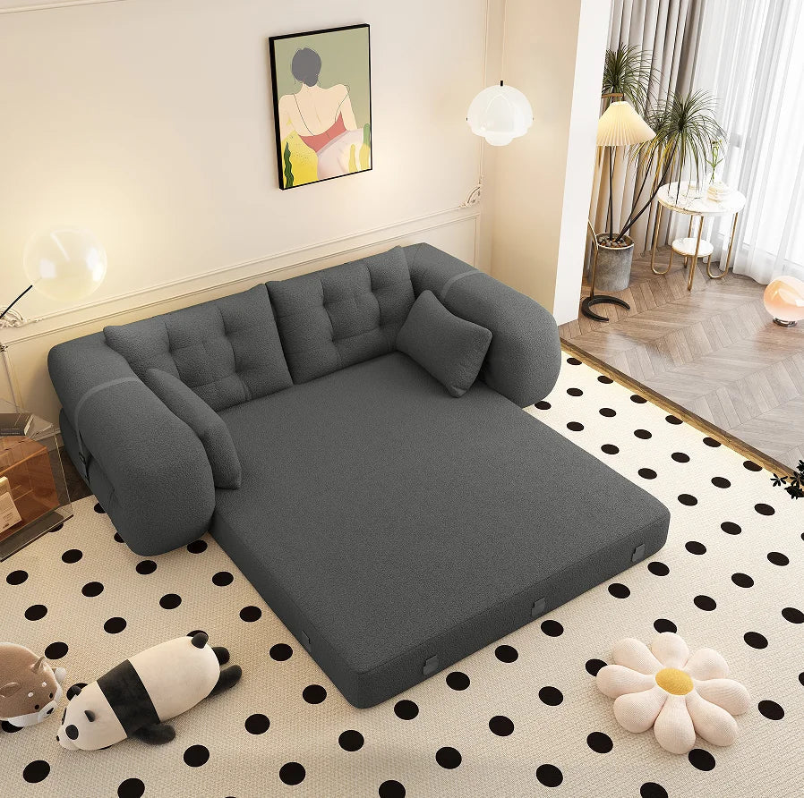 Multi-Functional 3-in-1 Foldable Sofa Bed Set 78.7" Modern Design Memory Foam-Filled Teddy Fabric for Apartment & Villa Use 