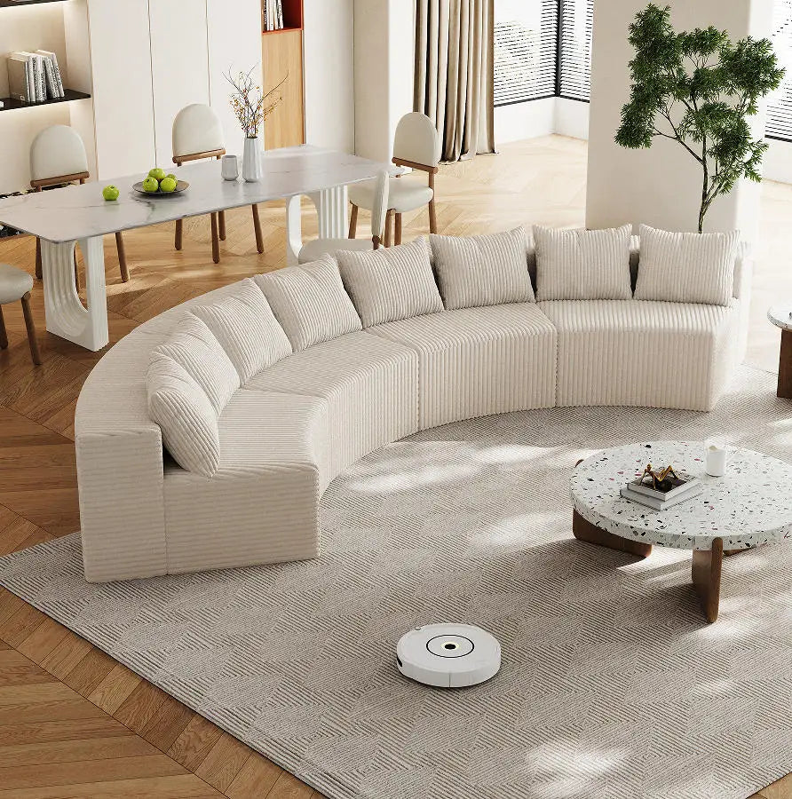 Modern Corduroy Curved Sectional Sofa Set with 8 Pillows Modular Semi-Circular Compression Sofa for Apartment & Hotel Bedroom 